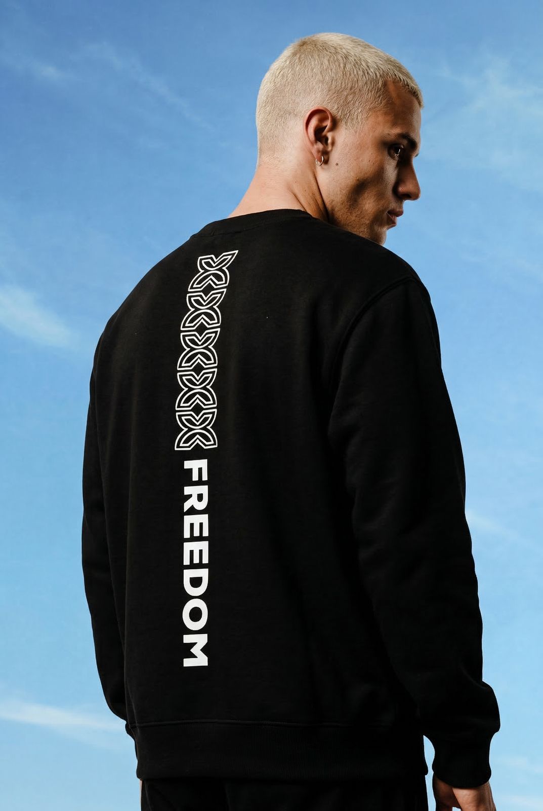 Adult Unisex Black “Freedom” Graphic Sweatshirt – Bold Vertical Back Print