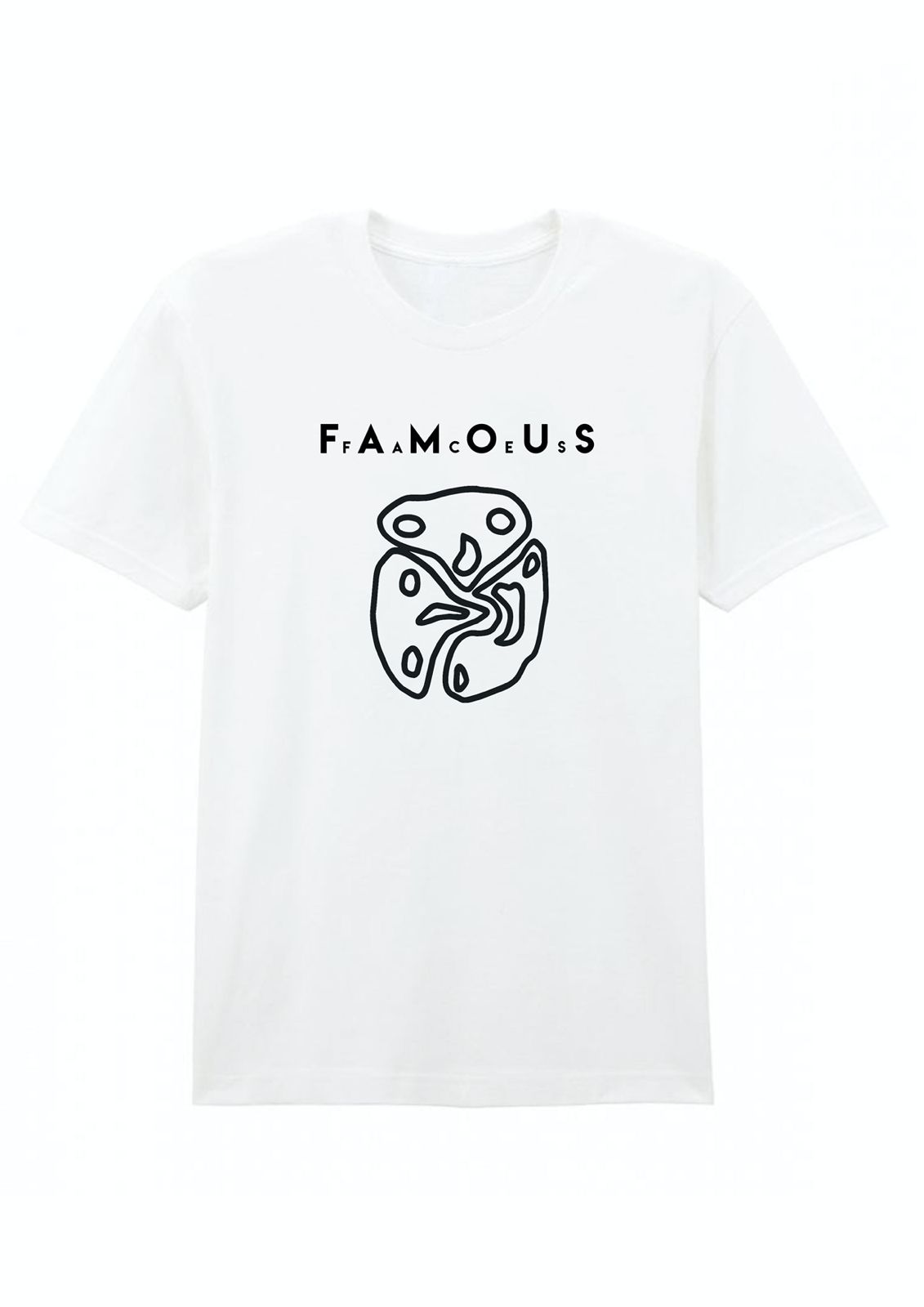 A gray cotton crew neck t-shirt with the text 'F.A.M.O.U.S' printed on the front.