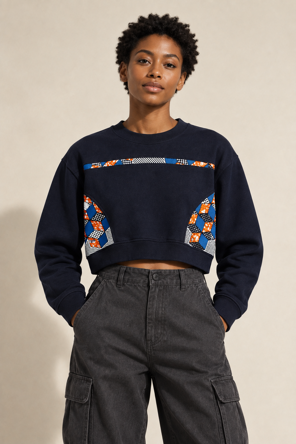 Cropped wax-print sweatshirt front preview